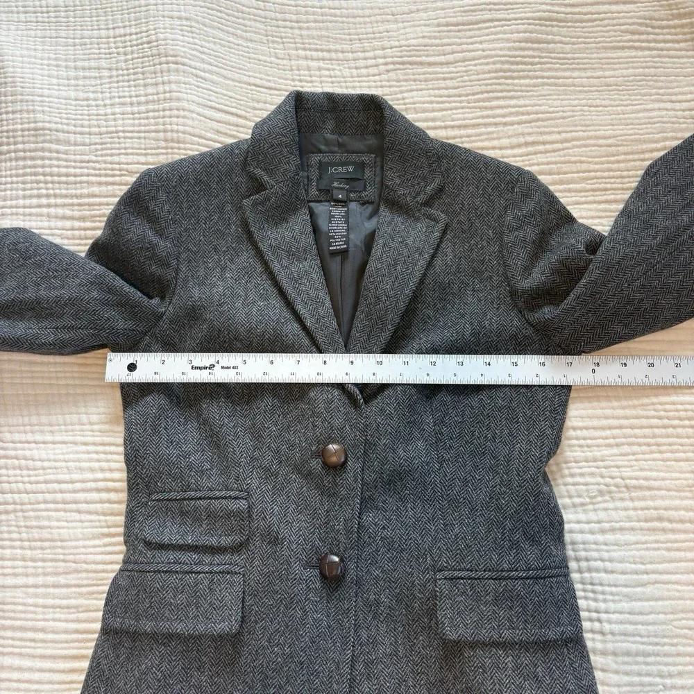 J CREW Womens Sz 4 Gray Black Herringbone Wool Button Lined Jacket Blazer - Picture 6 of 8